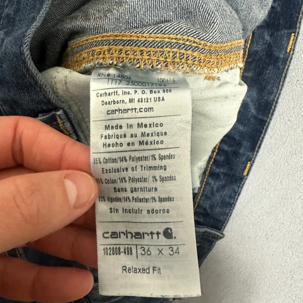 Carhartt Relaxed Fit Straight Leg Jeans Dark Wash Blue 102808-498 Men Size 36x33
